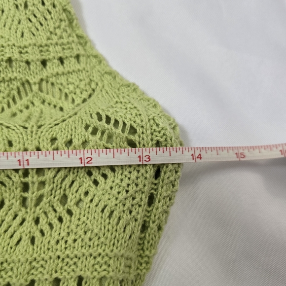 Freshman 1996 Lime Green Crochet Knit Boho V Neck Maxi Tank Dress Semi Sheer M - Picture 10 of 15